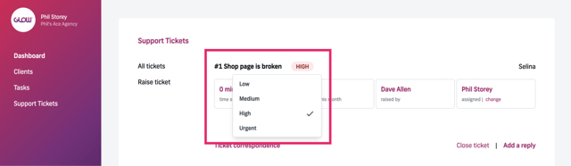 manage multiple wordpress sites with glow - set and change priority levels on support tickets