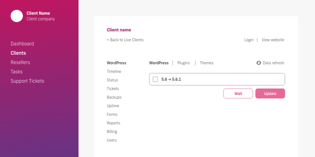 glow manage multiple wordpress sites, client area