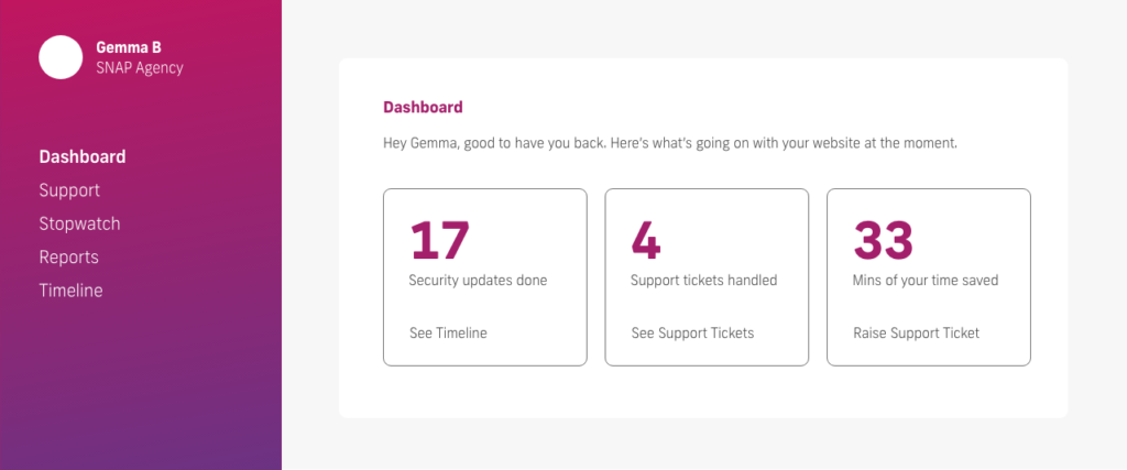 wordpress maintenance done properly, graphic of glow client account dashboard