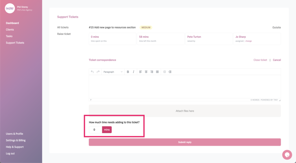 manage multiple wordpress sites with glow - track the time you spend on each support ticket