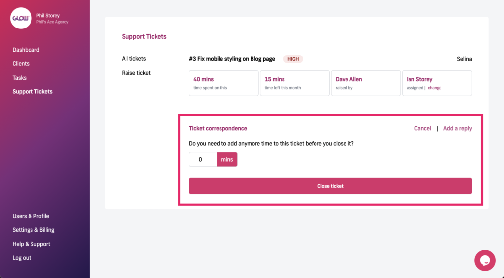 manage multiple wordpress sites with glow - closing a support ticket part 2