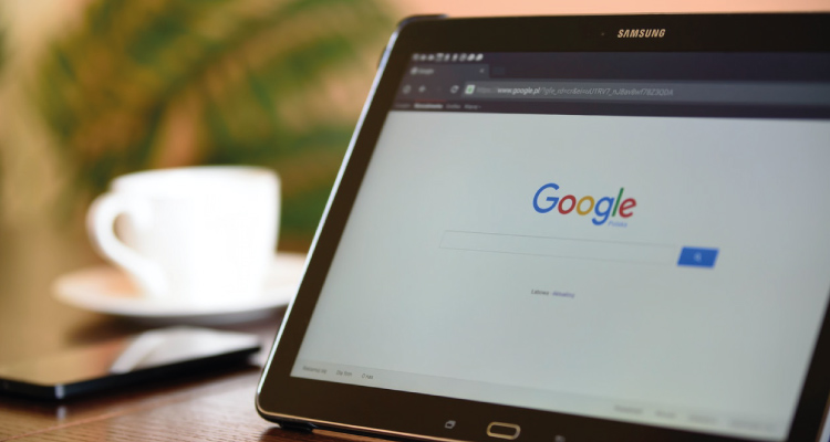 a samsung tablet with the google homepage on screen