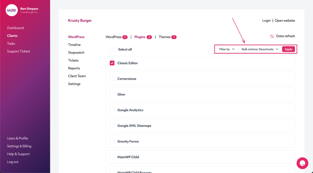 manage multiple wordpress sites with glow, deactivate a plugin part 3