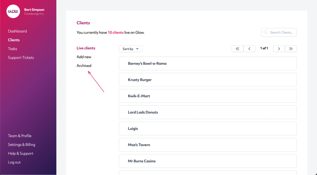 manage multiple wordpress sites with glow - view your archived clients - part 1