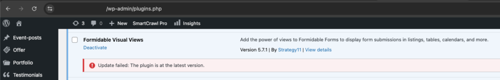 wordpress update plugin is at the latest version