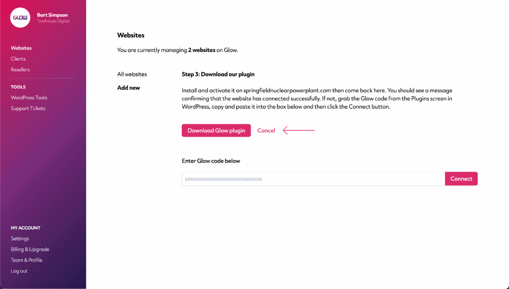 screenshot of glow showing the process of adding a non-wordpress website